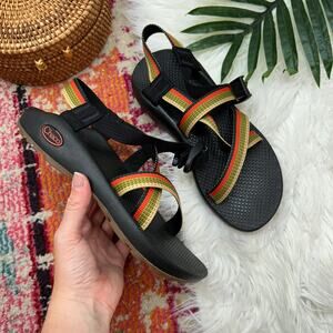 Chaco Z/1 Adjustable Strap Classic Sandal 7 Striped Green Orange Cream Outdoor